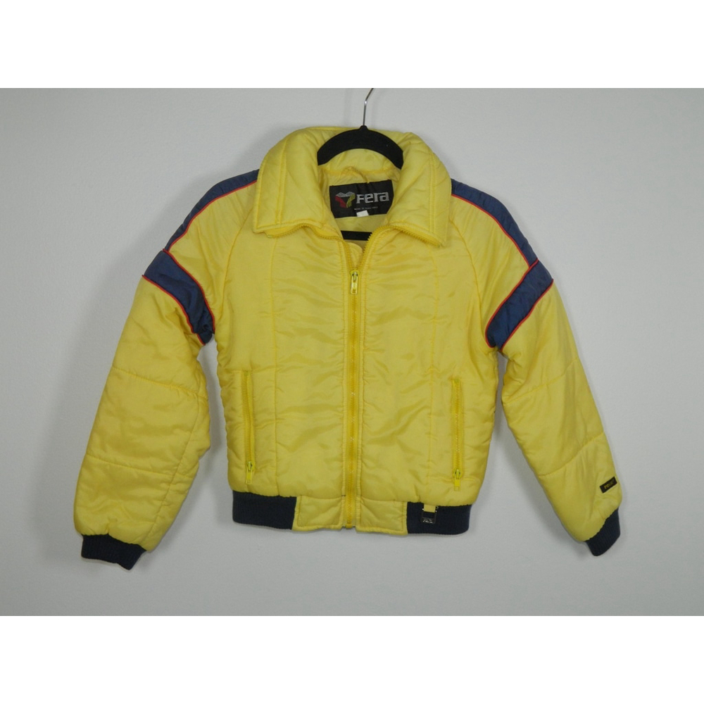Fera Jacket Size 12 Kids Yellow Ski Snow Puffer Coat Yellow Zip Up Vintage